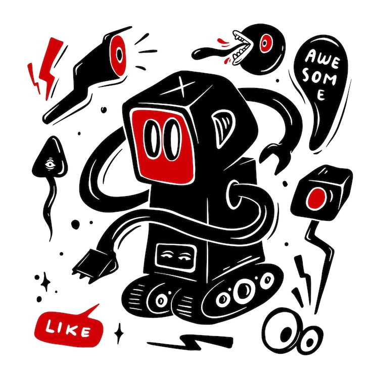 Vector funny doodle machine