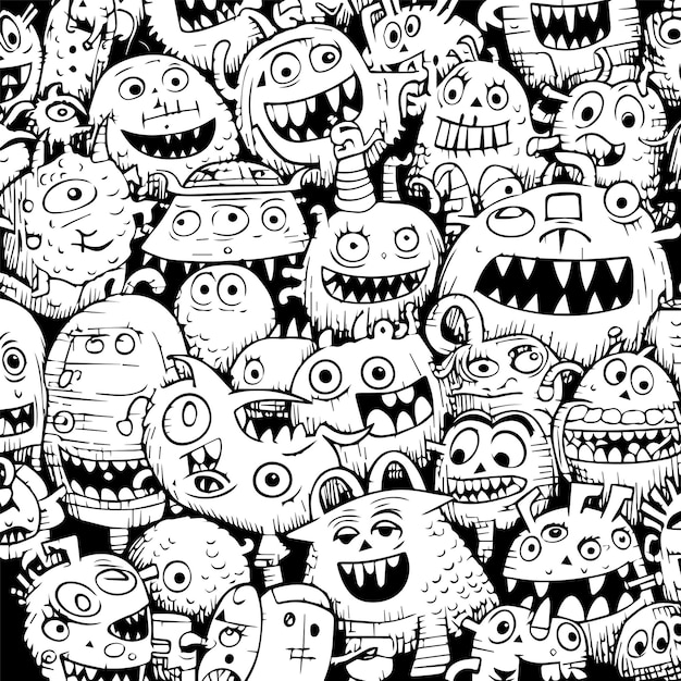 funny doodle monster pattern for coloring book or page