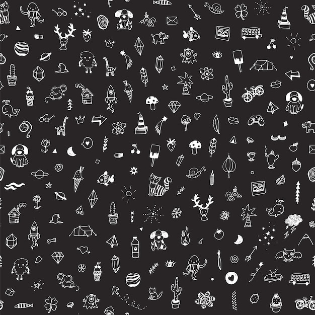 funny doodles hand drawn seamless pattern