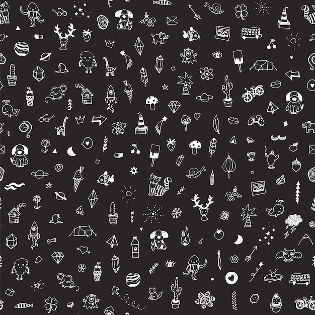 Funny doodles hand drawn seamless pattern