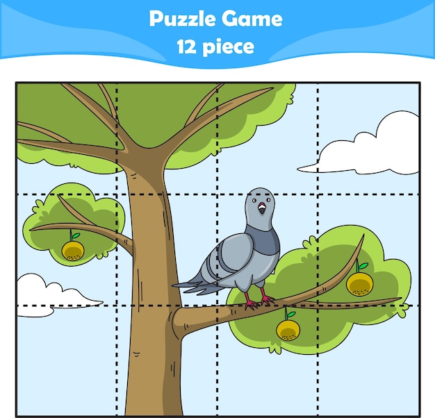 Funny dove Puzzle games for kids 12 piece Child education Vector