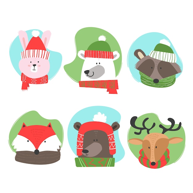 Vettore animali vestiti divertenti al periodo natalizio