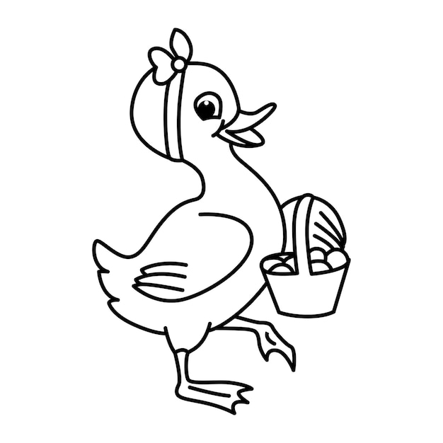 Funny duck cartoon vector coloring page