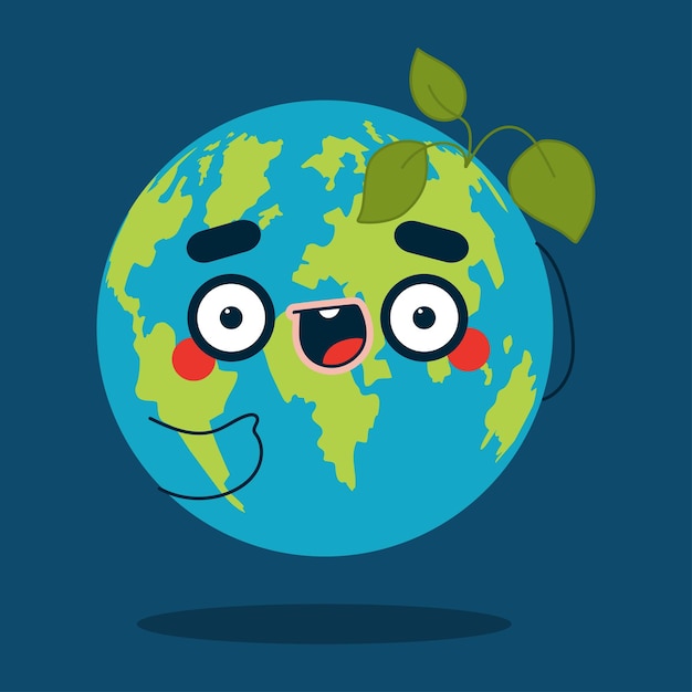 Funny Earth character with plant vector cartoon illustration isolated on background