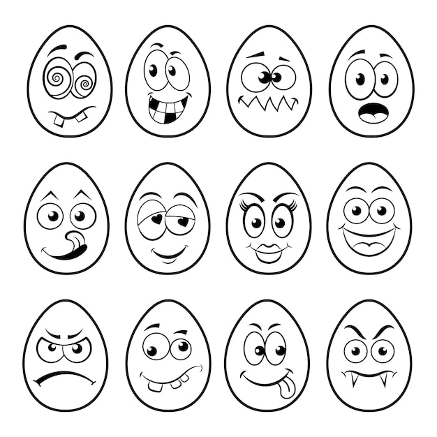 Vector funny easter eggs with emoticon character faces
