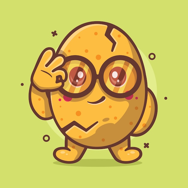 funny egg character mascot with ok hand sign gesture isolated cartoon in flat style design