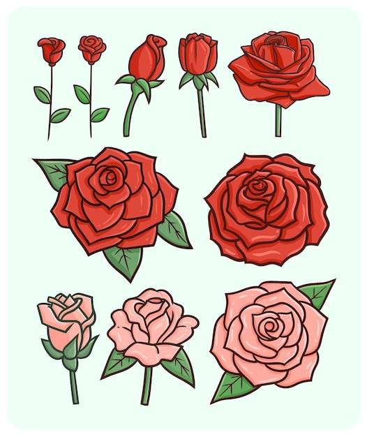 Rose di san valentino divertenti ed eleganti in stile doodle