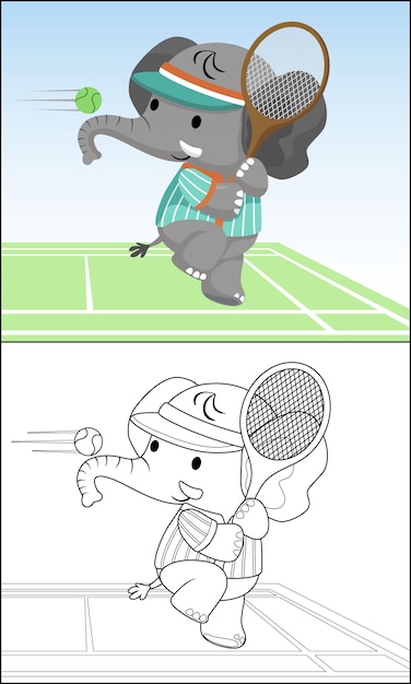 Vector funny elephant cartoon playing tennis