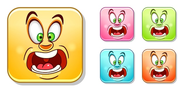 Funny emoji afraid face shouting out loud. Cartoon comic face in vivid colors.