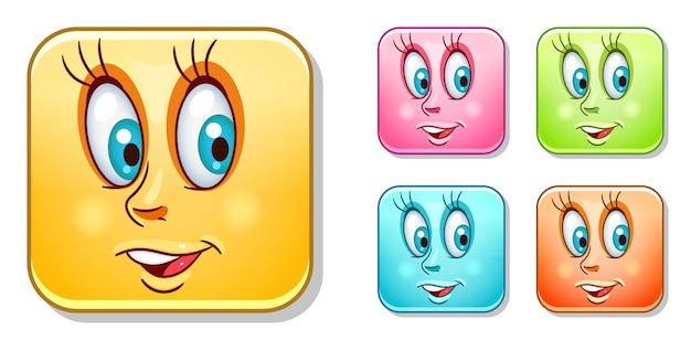 Vector funny emoji face smiling. cartoon comic face in vivid colors.