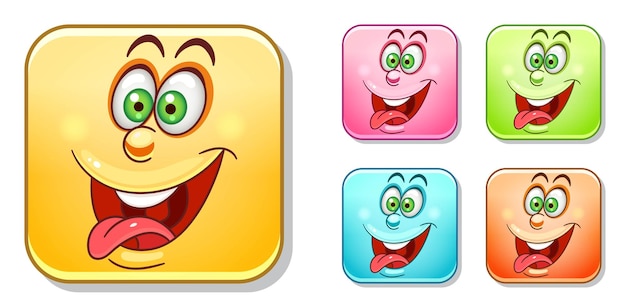 Funny emoji face with tongue sticking out. Cartoon comic face in vivid colors.