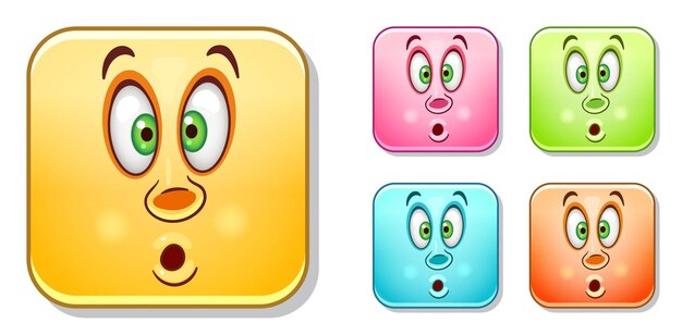 Funny emoji wow face, surprised or scared. Cartoon comic face in vivid colors.