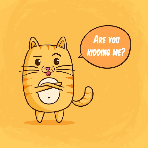 Vector funny expression of kawaii orange cat with typography on orange background