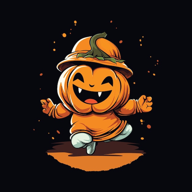 Vector funny expression of orange pumpkin while dancing