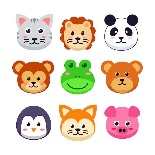 Funny face animal flat emoticon vector 