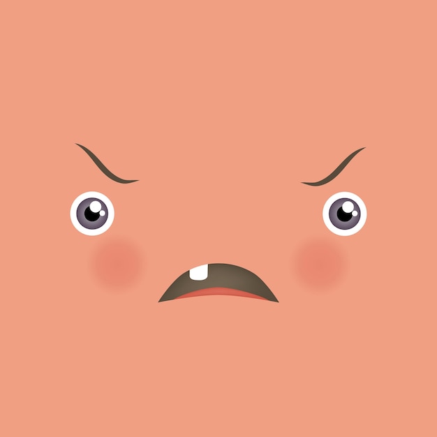 Vector funny face with angry emotions