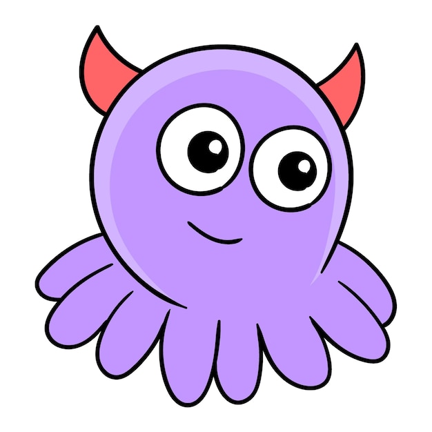 Funny faced purple horned octopus doodle icon image kawaii