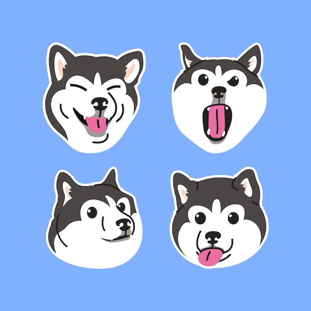 Vector funny faces husky dog vector collection