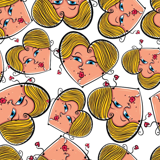 Funny faces seamless background, vector cartoon style pattern.