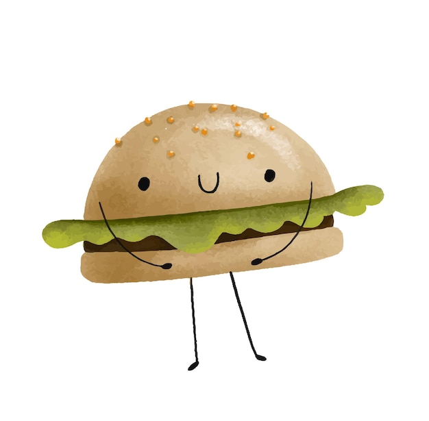 Funny fast food hand drawn characters with face and hands Tasty