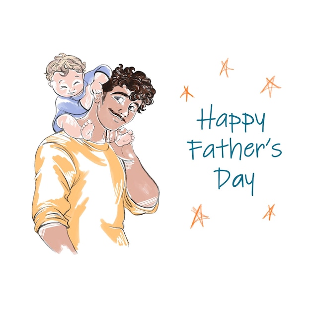 Vector funny father with baby holiday card dad with daughter happy fathers day