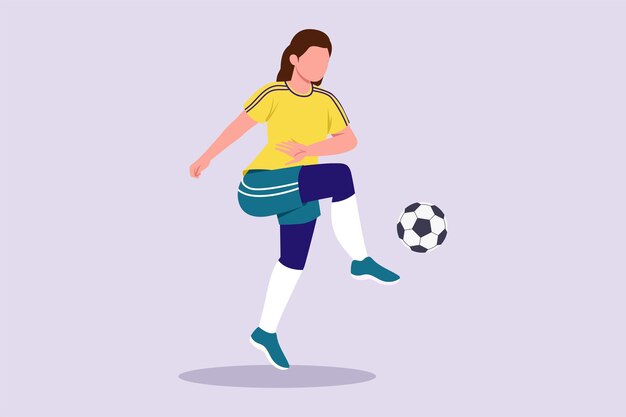 Vector funny female football players concept colored flat vector illustration isolated