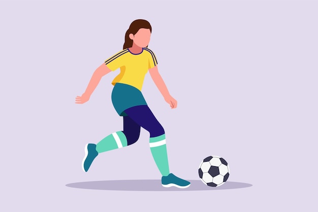 Funny female football players concept colored flat vector illustration isolated