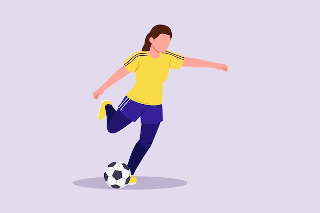 Funny female football players concept Colored flat vector illustration isolated