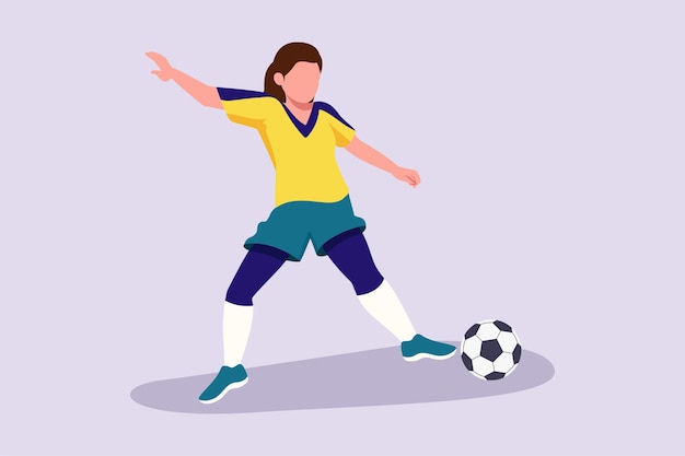 Funny female football players concept colored flat vector illustration isolated