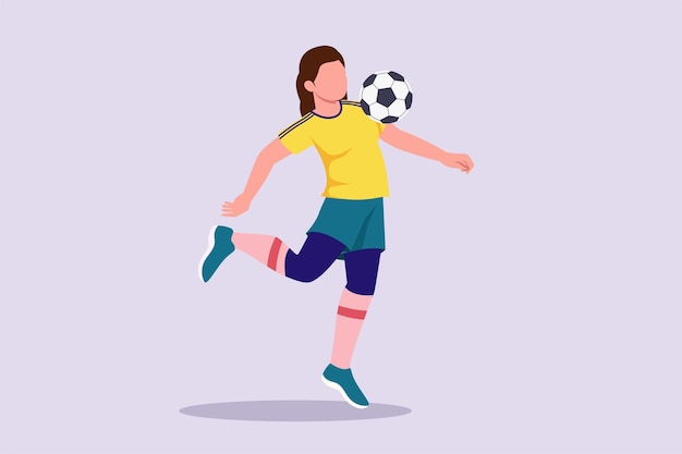 Funny female football players concept colored flat vector illustration isolated