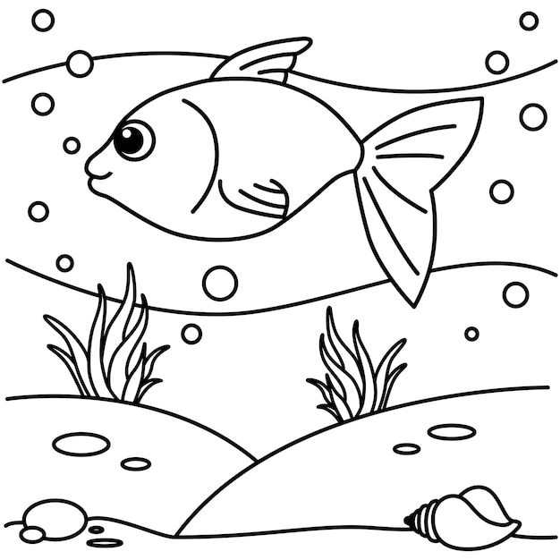 Vettore divertenti personaggi dei cartoni animati di pesce illustrazione vettoriale per i bambini libro da colorare