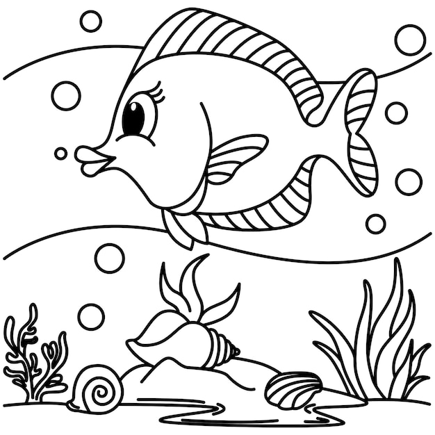 Funny fish cartoon vector coloring page