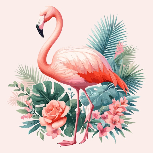 Vector funny flamingo in vector style isolated on white