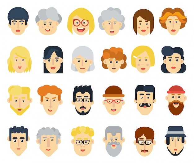 Funny flat people avatars icons set