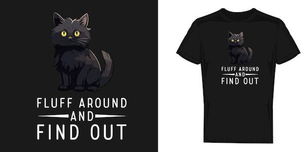 Vector funny fluffy black cat tshirt design vector template