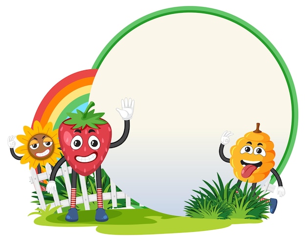 Funny food cartoon character in garden banner