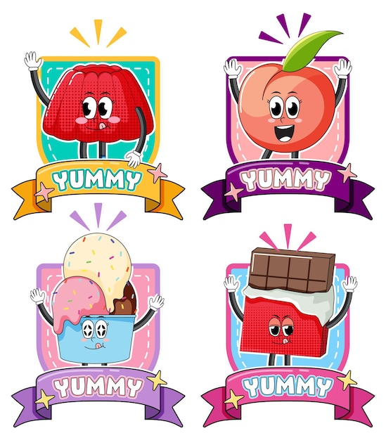 Funny food character banners set