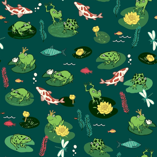 Funny frog animal vector seamless pattern