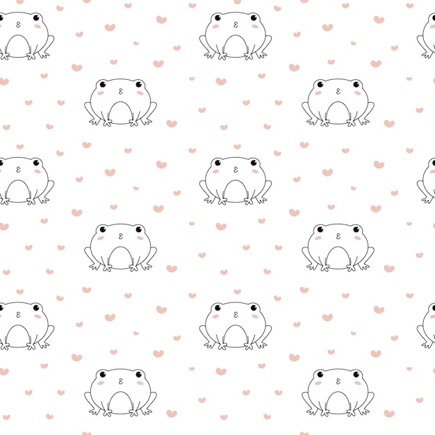 Funny frog with kiss and hearts Seamless pattern