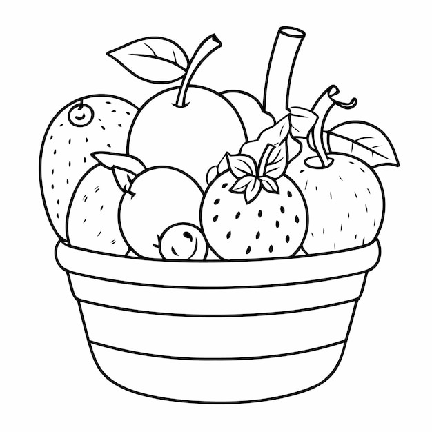 Vector funny fruit basket doodle for toddlers