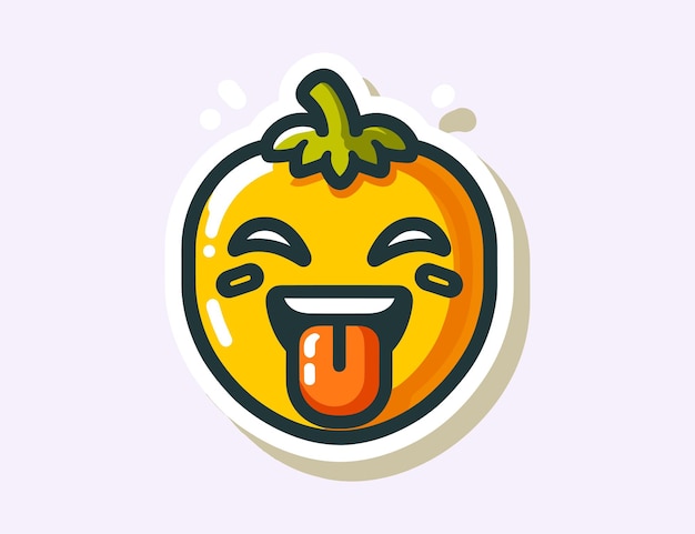 Vector funny fruit emoji showing tounge sticker design