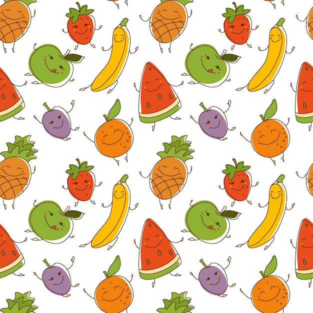 Funny fruits Seamless pattern for fabric wrapping textile wallpaper apparel Vector