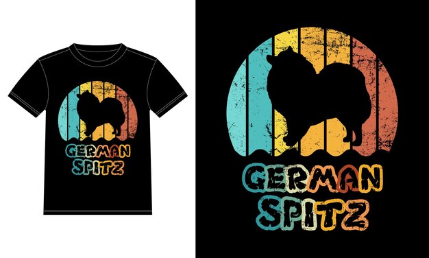 面白いジャーマン スピッツ ヴィンテージ レトロな夕日シルエット ギフト犬愛好家の犬の所有者必須 tシャツ