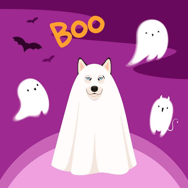 Vector funny ghost dog a halloween greeting card