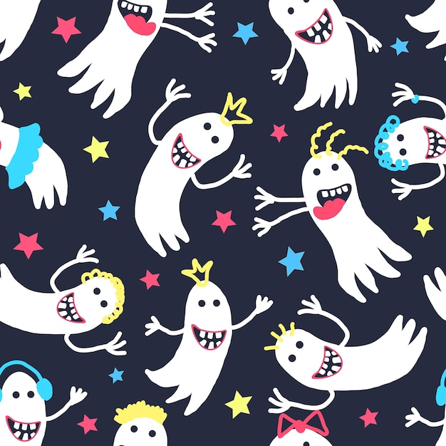 Funny ghosts on a blue backgrounda pattern for a holiday