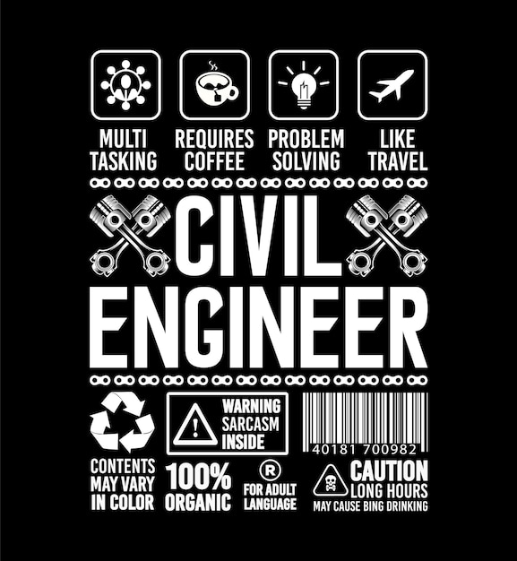 Funny Gift For civil engineer Profession illustration and Vector T shirt Design