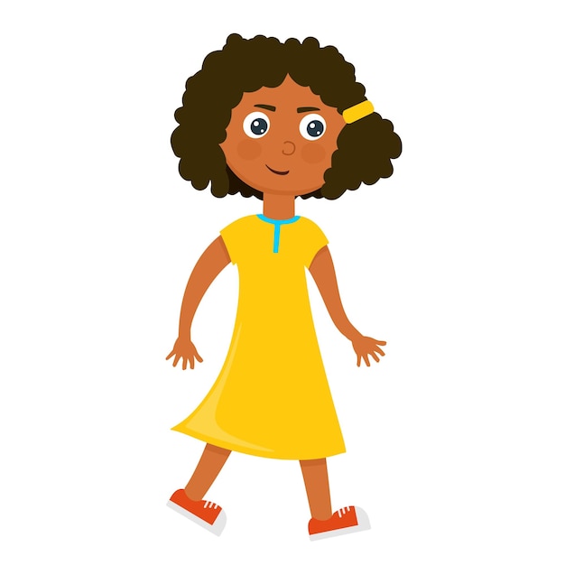 Funny girl is a darkskinned child in a cartoon style Vector illustration