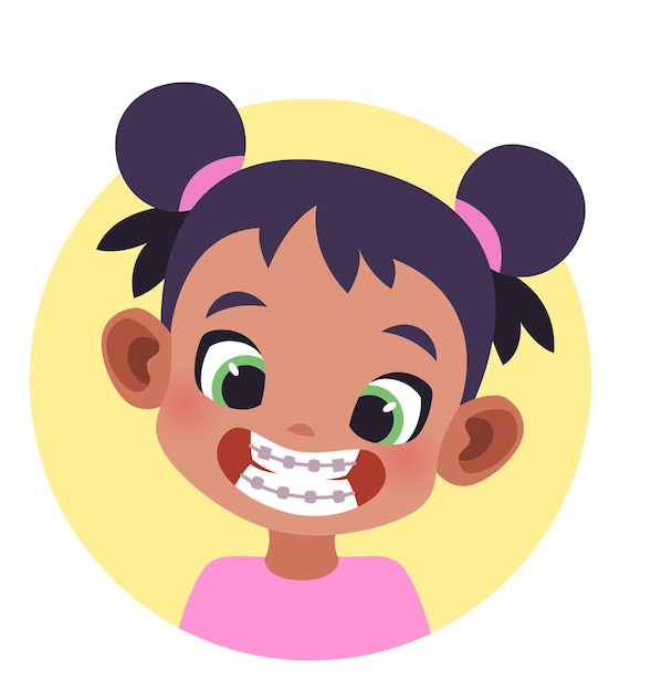 Vector funny girl with brackets cute kid web avatar