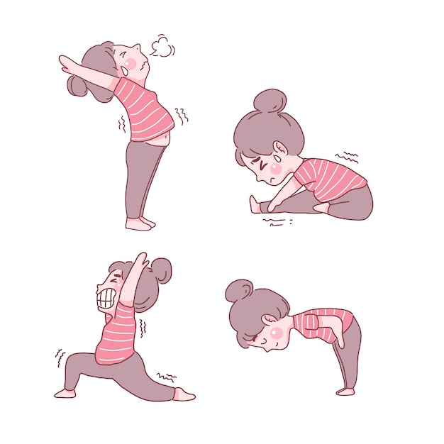 Vector funny girl yoga cartoon illustration collection design