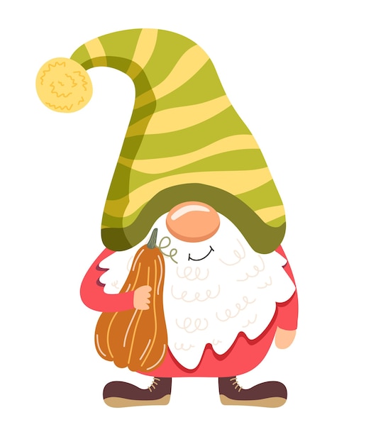 Vector funny gnome with a pumpkin vector illustration